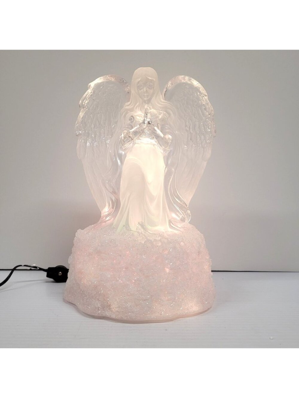 Color Changing Praying Angel Figurine Acrylic Frosted Finish Glitter Base 11"